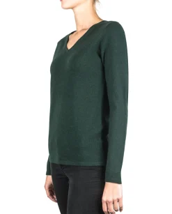 Kaschmir V-Ausschnitt Pullover dunkelgrün