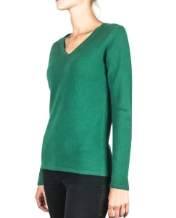 Kaschmir V-Ausschnitt Pullover rainforest grün