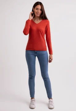 Kaschmir V-Ausschnitt Pullover siena gelb