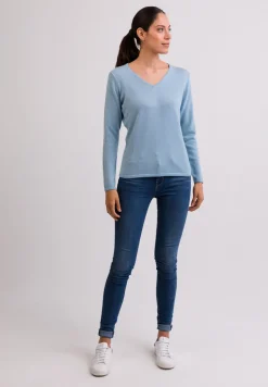 Kaschmir V-Ausschnitt Pullover hellblau