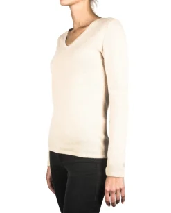 Kaschmir V-Ausschnitt Pullover washed ecru
