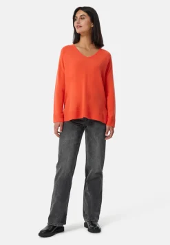 Kaschmir V-Ausschnitt Pullover mit Seitenschlitzen sonnengelb