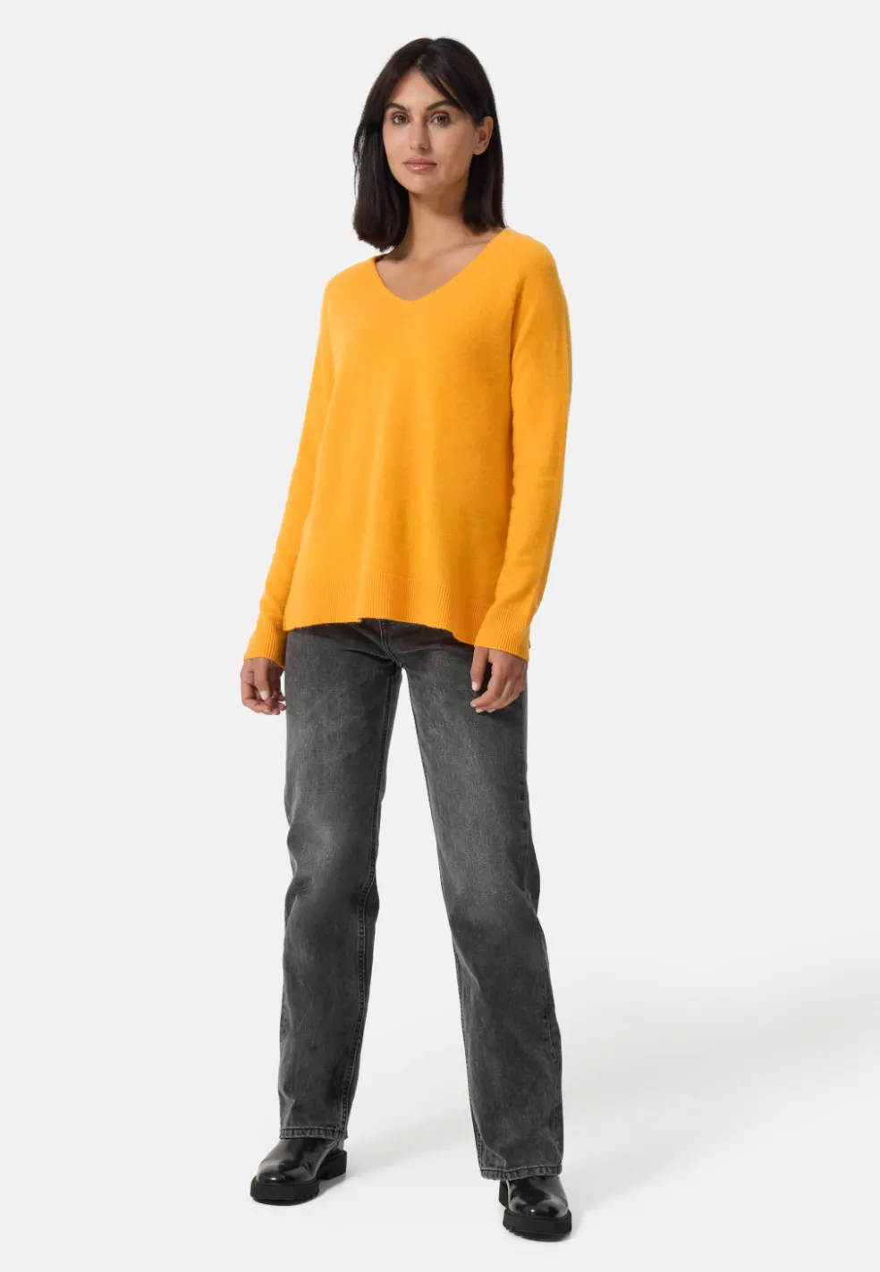 Kaschmir V-Ausschnitt Pullover mit Seitenschlitzen goldenrod