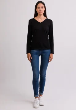 Kaschmir V-Ausschnitt Pullover schwarz (Frühling)