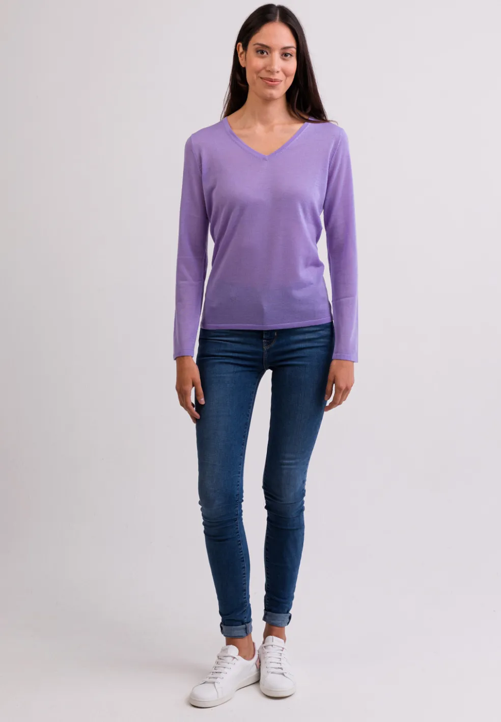 Kaschmir V-Ausschnitt Pullover viola (Frühling)