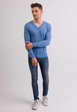 Kaschmir V-Ausschnitt Pullover hellblau (Frühling)