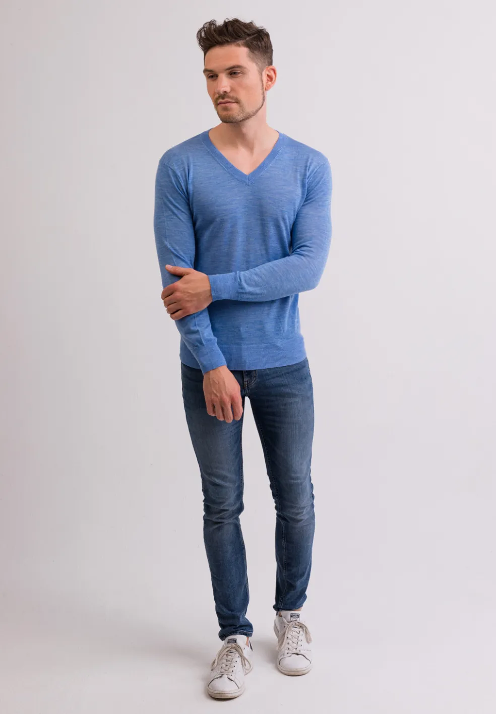 Kaschmir V-Ausschnitt Pullover hellblau (Frühling)