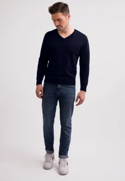 Kaschmir V-Ausschnitt Pullover marine blau