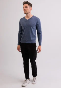 Kaschmir V-Ausschnitt Pullover jeans blau