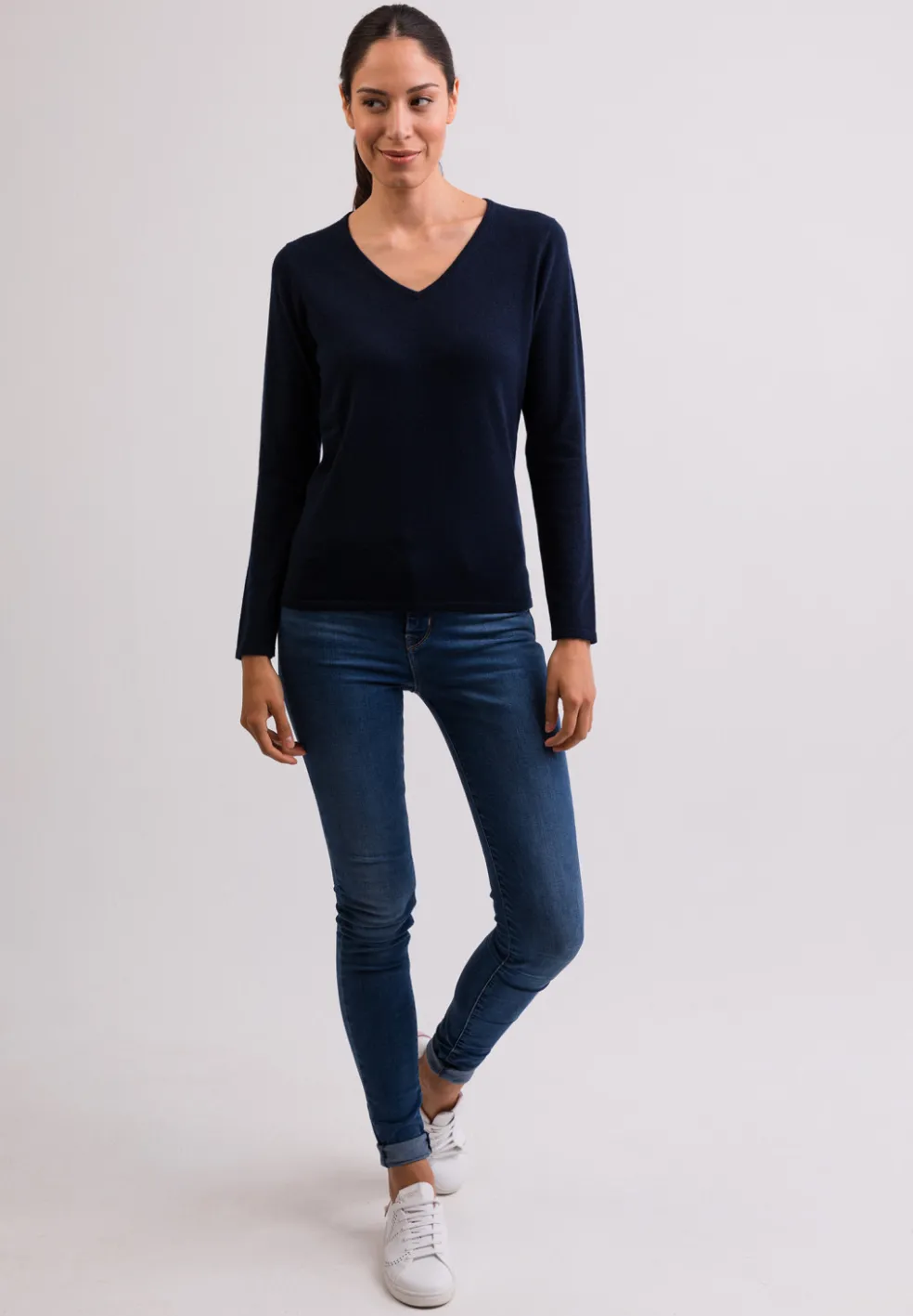 Kaschmir V-Ausschnitt Pullover marine blau