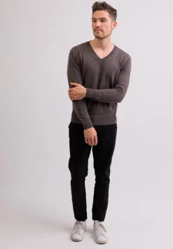 Kaschmir V-Ausschnitt Pullover taupe melange