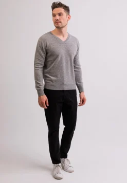 Kaschmir V-Ausschnitt Pullover grau