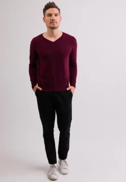 Kaschmir V-Ausschnitt Pullover cranberry rot