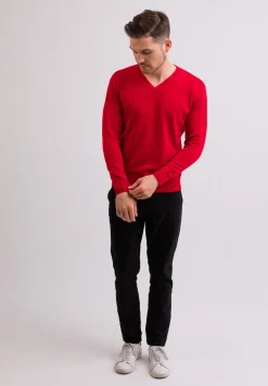 Kaschmir V-Ausschnitt Pullover rot