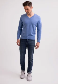Kaschmir V-Ausschnitt Pullover azurblau
