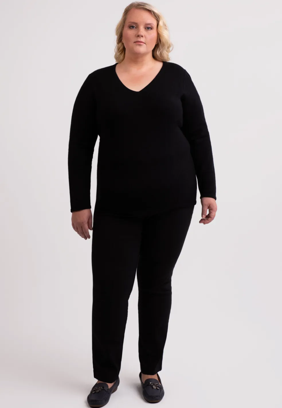 Kaschmir V-Ausschnitt Pullover schwarz
