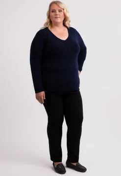 Kaschmir V-Ausschnitt Pullover marine blau