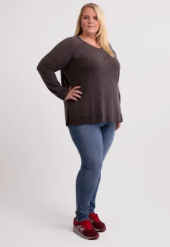 Kaschmir V-Ausschnitt Pullover mit Seitenschlitzen taupe melange