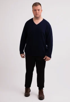 Kaschmir V-Ausschnitt Pullover marine blau