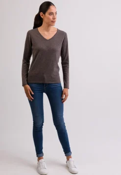 Kaschmir V-Ausschnitt Pullover taupe melange
