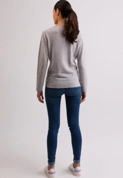Kaschmir V-Ausschnitt Pullover hellgrau