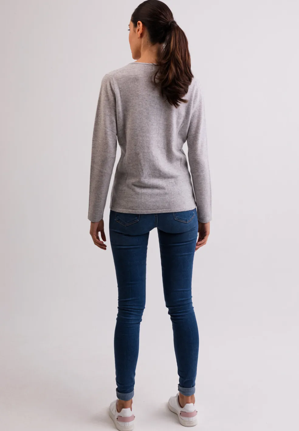 Kaschmir V-Ausschnitt Pullover hellgrau