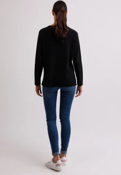 Kaschmir V-Ausschnitt Pullover mit Seitenschlitzen schwarz