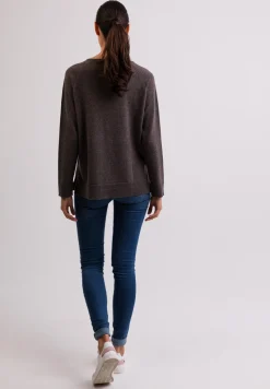 Kaschmir V-Ausschnitt Pullover mit Seitenschlitzen taupe melange