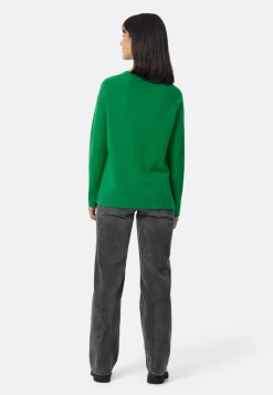 Kaschmir V-Ausschnitt Pullover mit Seitenschlitzen grün