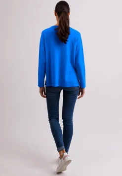 Kaschmir V-Ausschnitt Pullover mit Seitenschlitzen dazzling blau