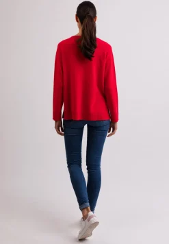 Kaschmir V-Ausschnitt Pullover mit Seitenschlitzen rot