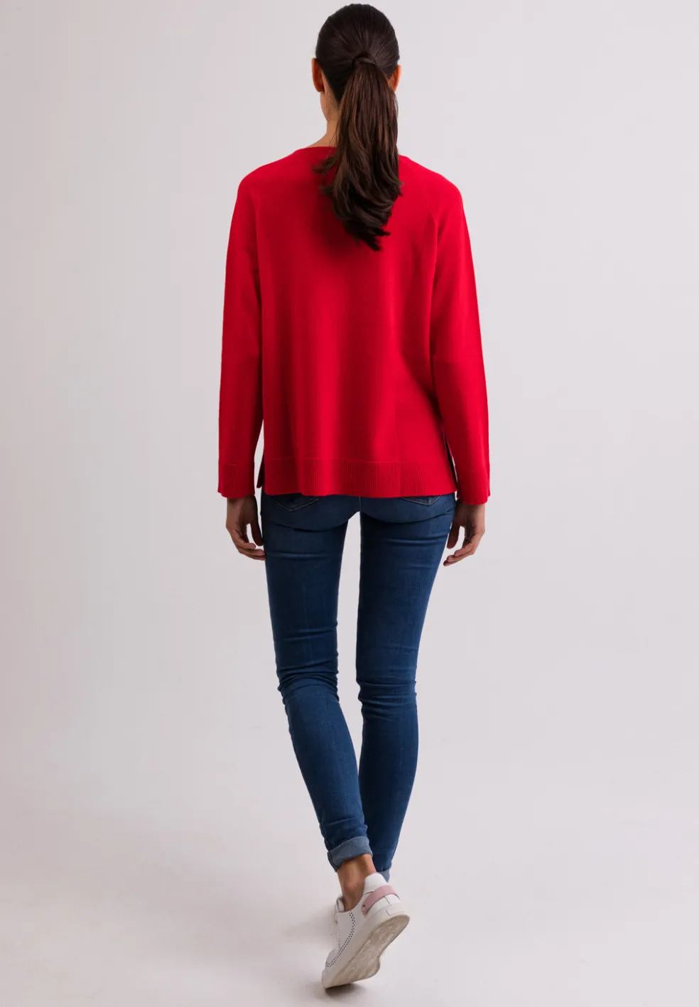 Kaschmir V-Ausschnitt Pullover mit Seitenschlitzen rot