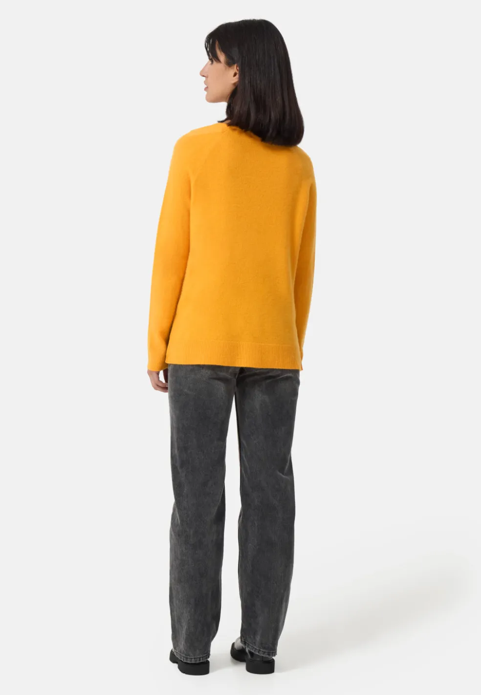 Kaschmir V-Ausschnitt Pullover mit Seitenschlitzen goldenrod