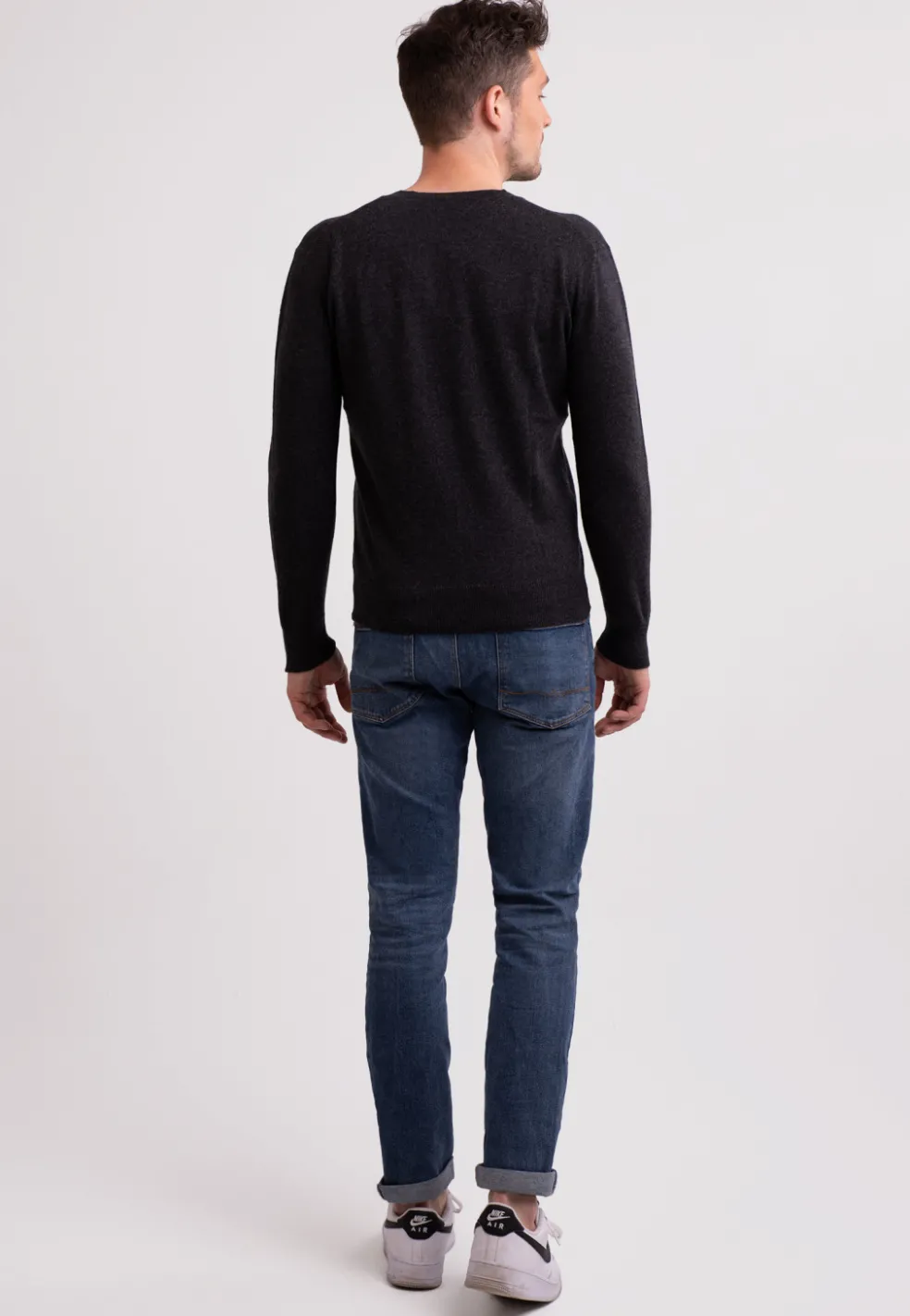 Kaschmir V-Ausschnitt Pullover dunkel anthrazit