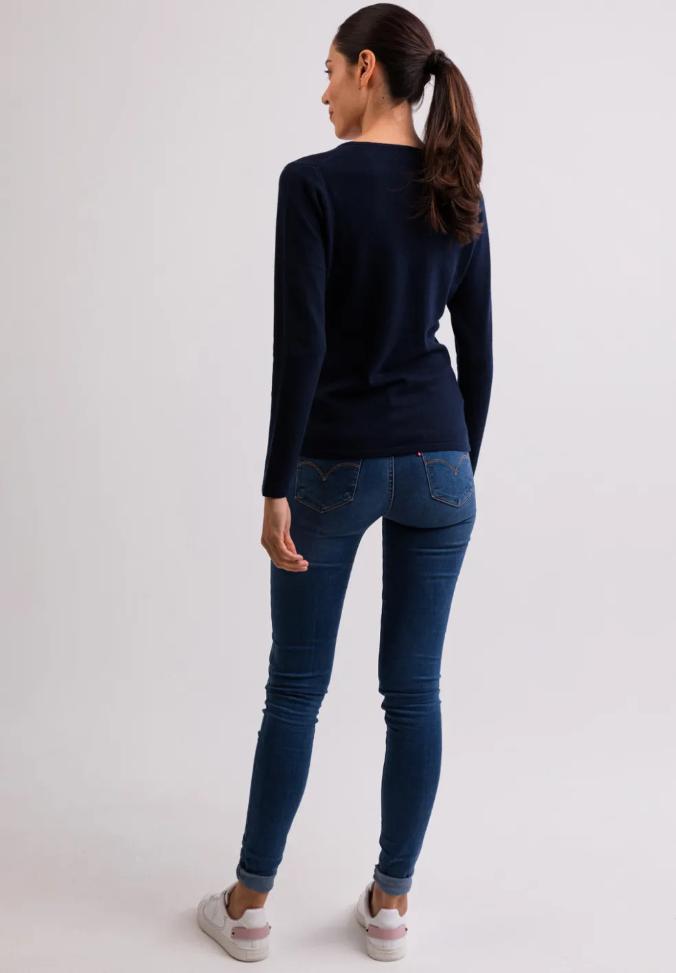 Kaschmir V-Ausschnitt Pullover marine blau