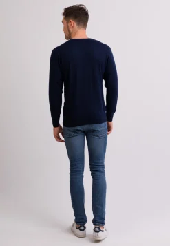 Kaschmir V-Ausschnitt Pullover marine blau (Frühling)
