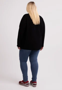 Kaschmir V-Ausschnitt Pullover mit Seitenschlitzen schwarz