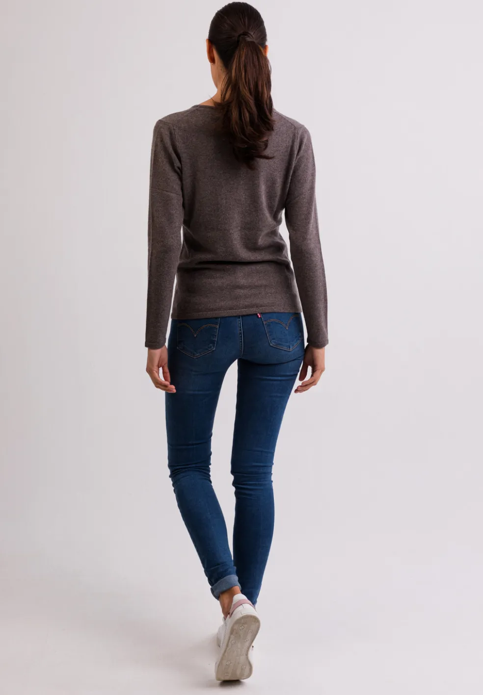 Kaschmir V-Ausschnitt Pullover taupe melange