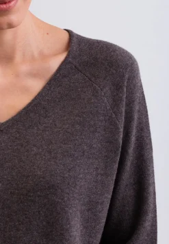 Kaschmir V-Ausschnitt Pullover mit Seitenschlitzen taupe melange