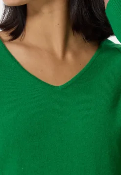 Kaschmir V-Ausschnitt Pullover mit Seitenschlitzen grün