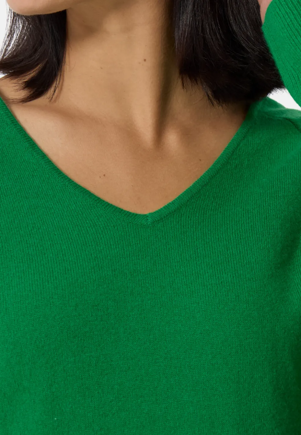 Kaschmir V-Ausschnitt Pullover mit Seitenschlitzen grün