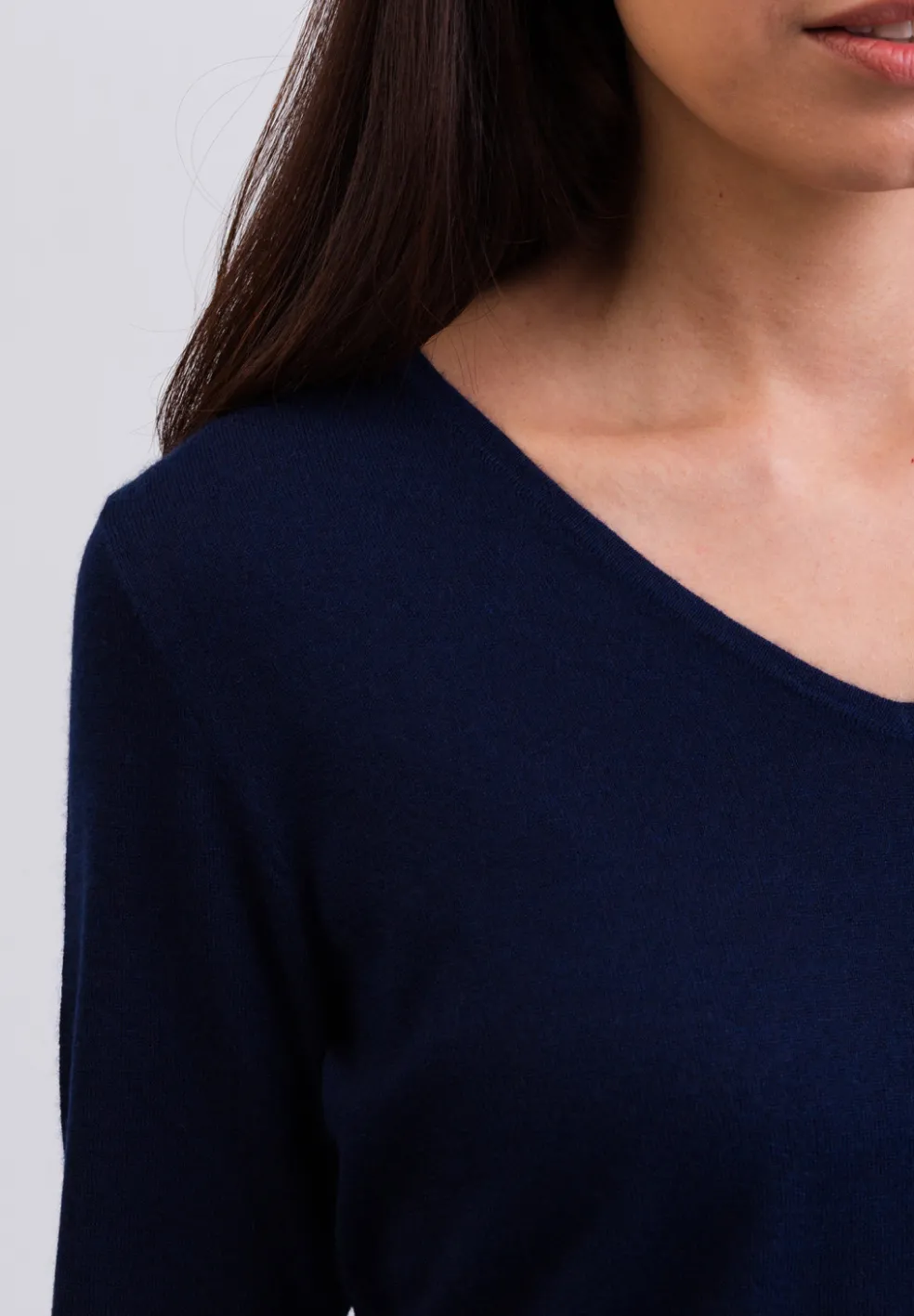 Kaschmir V-Ausschnitt Pullover marine blau (Frühling)