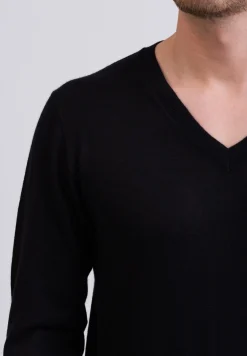 Kaschmir V-Ausschnitt Pullover schwarz (Frühling)