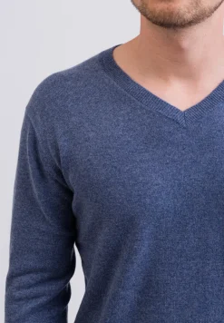 Kaschmir V-Ausschnitt Pullover jeans blau