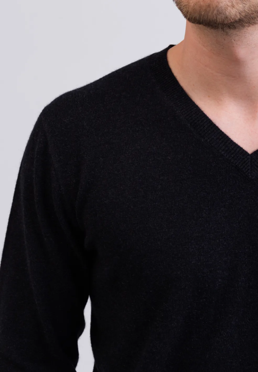 Kaschmir V-Ausschnitt Pullover holzkohle