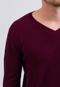 Kaschmir V-Ausschnitt Pullover cranberry rot