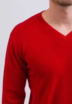 Kaschmir V-Ausschnitt Pullover rot