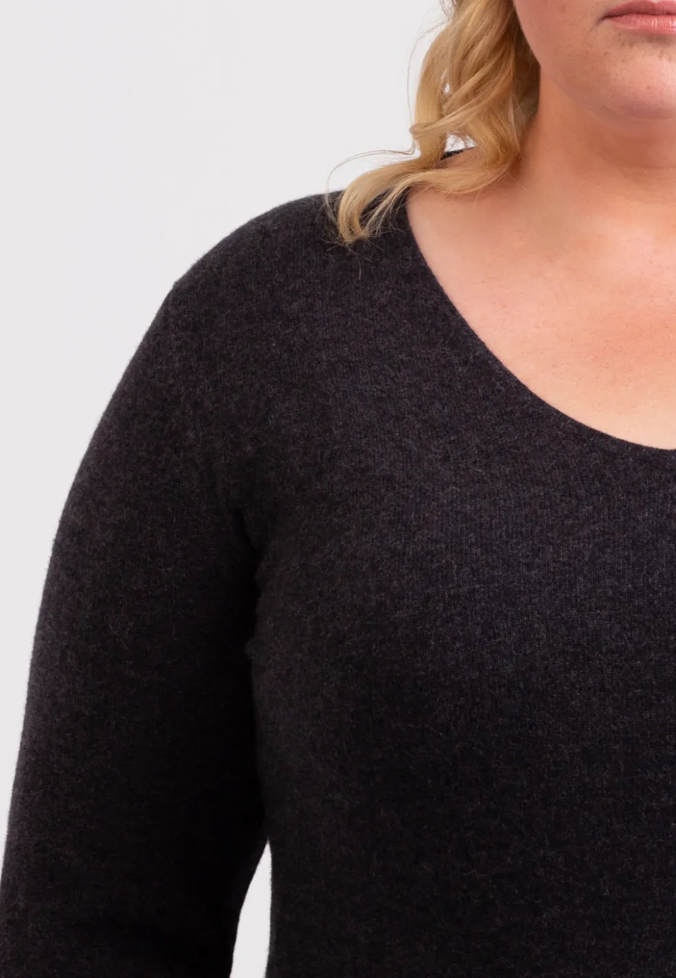 Kaschmir V-Ausschnitt Pullover dunkel anthrazit