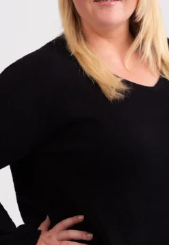 Kaschmir V-Ausschnitt Pullover mit Seitenschlitzen schwarz