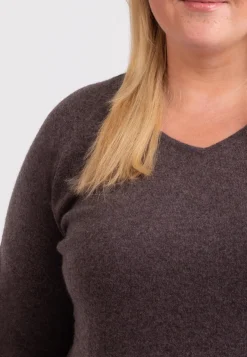 Kaschmir V-Ausschnitt Pullover mit Seitenschlitzen taupe melange